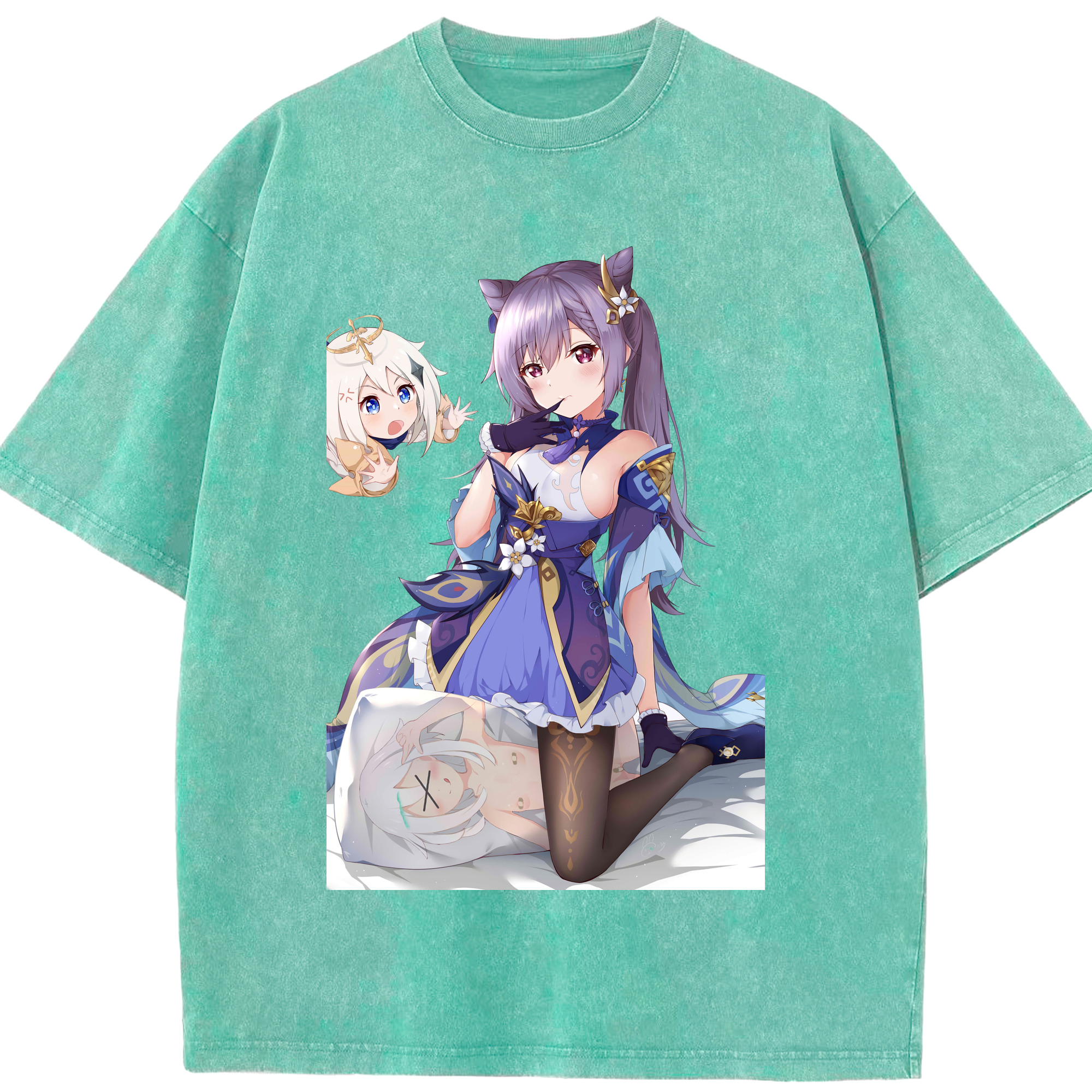 げんし神 刻晴 こくせい genshin Kokusei 綿100% ヴィンテージ風 半袖Tシャツ（フロントプリント）